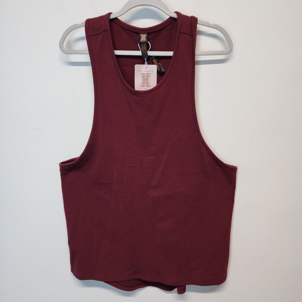 Savage Fenty Mens Rib Sleep Muscle Tank Top Size XL Burgundy Racerback Comfy